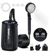 Spopal Portable Camping Shower - 10000mAh Rechargeable, 5-Speed, IPX8 Waterproof, LED Display Cam...