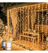 JMEXSUSS 900 LED Outdoor Christmas Curtain Lights, 9.5x29.5ft Christmas Lights Plug in with Remot...