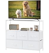 DUMOS TV Stand, Dresser with 5 Fabric Storage Drawers, Media Console Featuring Open Shelf for TV,...