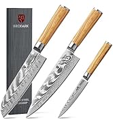 BRODARK Damascus Chef Knife Set 3 Piece,Japanese Kitchen Knife Set with VG10 Steel Core,Full Tang...