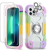 Cookiver for iPhone 13 Pro Max Case 6.7 Inch with Ring Stand, with 2 Pack Glass Screen Protector ...