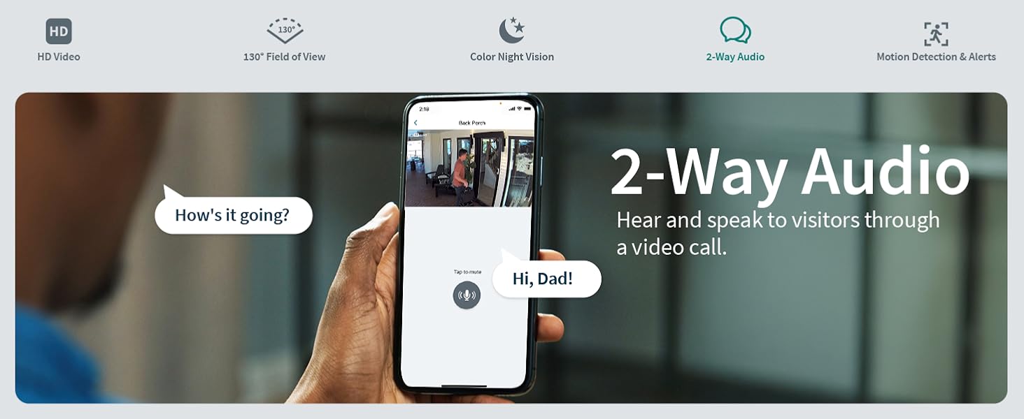 2 way audio hear and speak to visitors through the video call