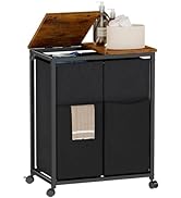 Furnulem Double Laundry Hamper with Wheels, 2x45L Laundry Basket Organizer with Flip Top Lid, Iro...