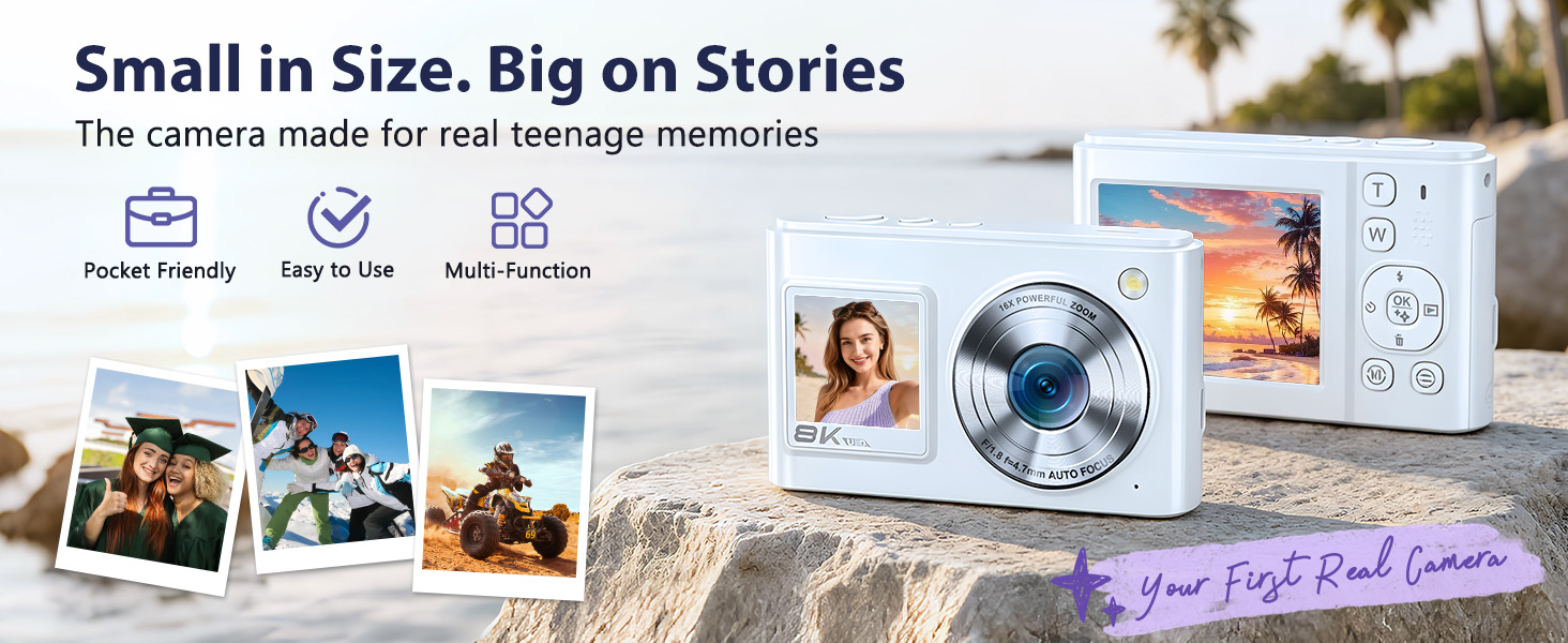 8K digital camera for teens, beginners, travel, and everyday memories.
