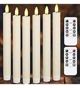 Upgraded Real Wax LED Flameless Taper Candles with Remote, KSWING 6 PCS White Candlesticks Batter...