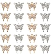 DICOSMETIC 60Pcs 2 Colors Rhinestone Butterfly Charm Alloy Butterfly Pendants Dangle Animal Charm...