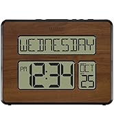 La Crosse Technology 513-1419-WA-INT Atomic Large Full Digital Calendar Clock, Walnut, 9.84