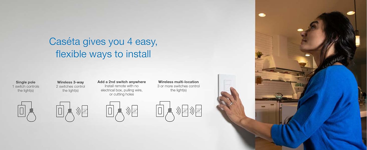 DIY friendly, easy to install, light switch, dimmer, single pole, 3-way, 4-way, multilocation