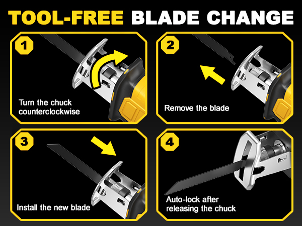 FULLYEA Reciprocating Saw Cordless 0-3500 RPM Powerful Motor, Tool-Free Blade Change