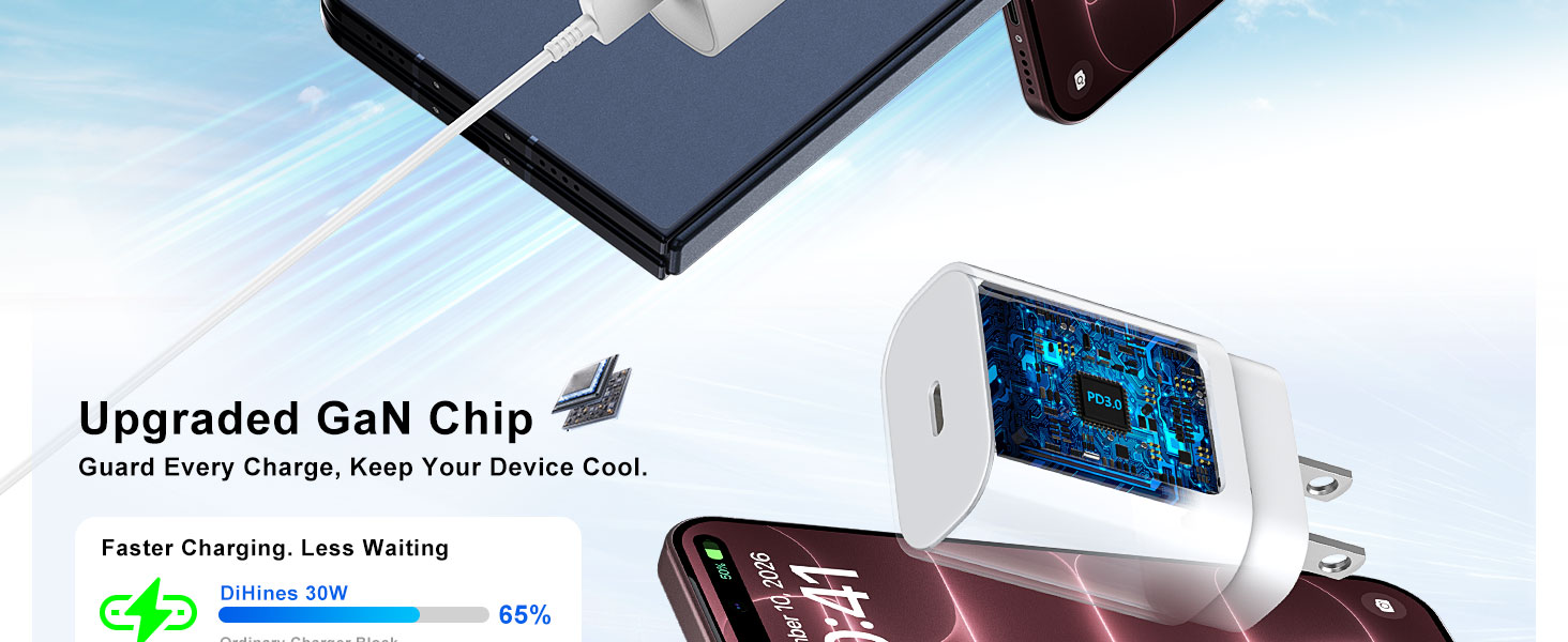 30w iphone 18 Duo 17 16 15 pro max charger fast charging block 10 ft long usb c cable fast charging