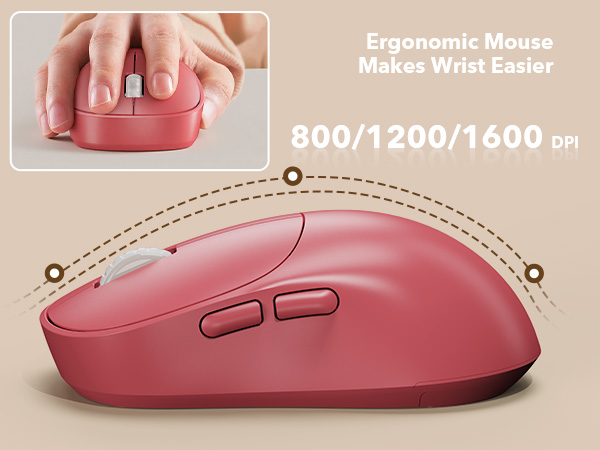 The ergonomic wireless mouse offers 3 adjustable DPI levels for smooth control