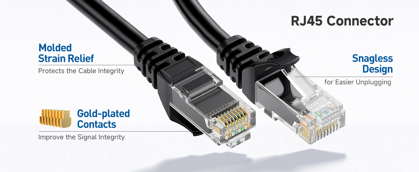 Durable Cat6 cable with gold-plated connectors for secure connections