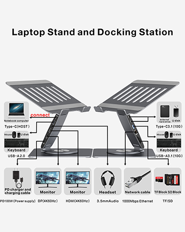 a laptop stand with multiple USB ports