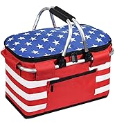KEFOMOL Insulated Picnic Basket,Leak-Proof Collapsible Cooler Bag,26L Grocery Basket with Lid,2 S...