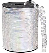 PartyWoo Silver Ribbon, 500 Yard Curling Ribbon for Crafts, Iridescent Crimped Ribbon, Shiny Meta...