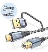 USB-B to USB-C/A Printer Cable 2-in-1 [2-Pack, 10FT] USB C MIDI Cable Nylon Braid High-Speed Prin...