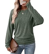WIHOLL Womens Long Sleeve Shirts Ruched Hem Fall Tops Lightweight Sweaters | Dolman Sleeves, Side...
