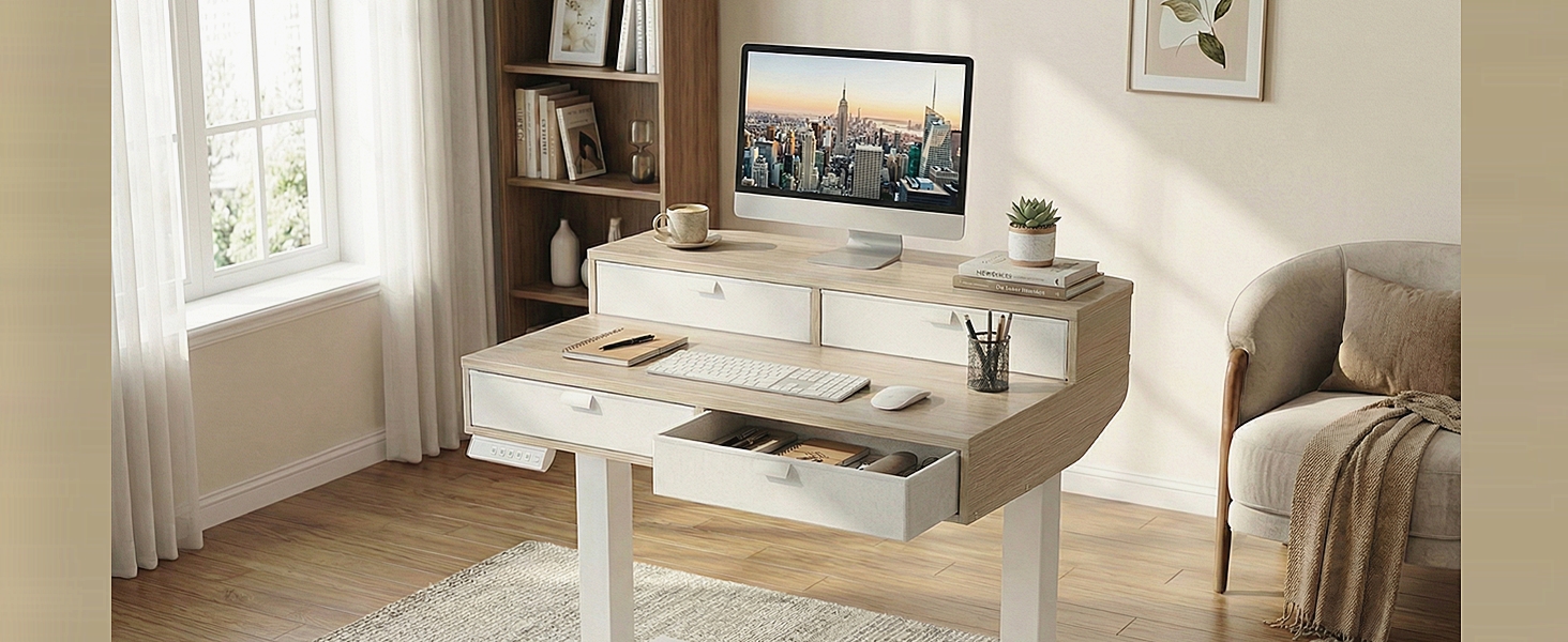 HUANUO 32 x 20 inch Electric Standing Desk with 4 Drawers