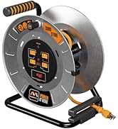 Masterplug 1ft Cord Reel, Metal Cable Drum, Extension Lead with Winding Handle, Safety Overload C...