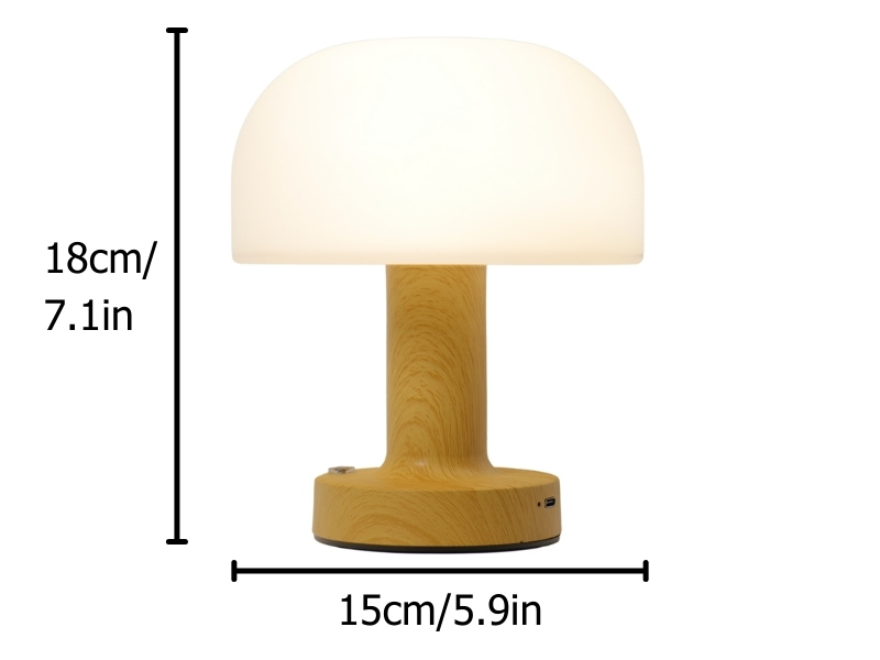 small mushroom LED table lamp rechargeable and cordless