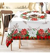 Cusugbaso Christmas Tablecloth for Rectangle Tables 60x84 Inches - Red Buffalo Plaid Christmas De...