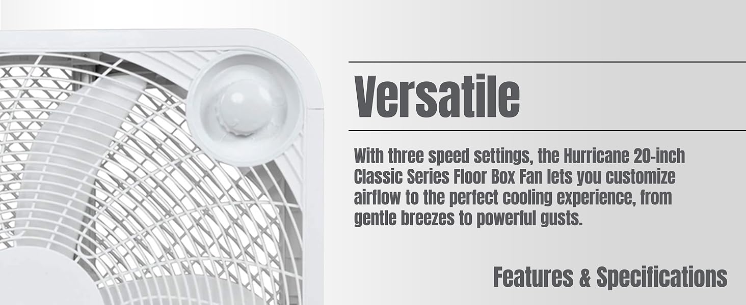 Hurricane 20 Inch Classic Series Floor Box Fan with 3 Efficient Speed Settings