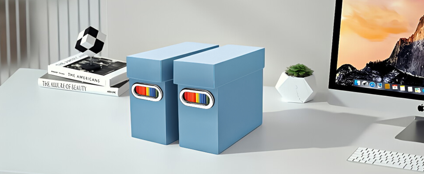 File Organizer Box with Lid &amp;amp; Handle,Dusty Blue