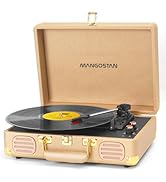 MANGOSTAN Record Player 3 Speed Bluetooth Portable Suitcase, Vinyl Phonograph with Built-in Bass ...