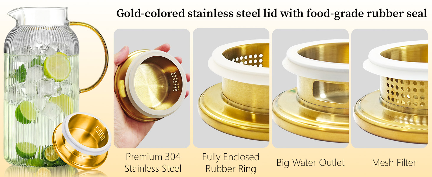 Gold-colored stainless steel lid with food-grade rubber seal
