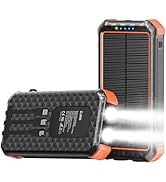 Solar Portable Charger Power Bank:46800mAh Phone Powered Battery Pack Built-in 3 Cables 15w Fast ...