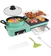TeqHome Electric Hot Pot with Grill,1600W 3-in-1 Smokeless Raclette Table Grill for Kitchen, Barb...