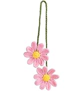HFZRZFH Crochet Double Daisy Pink Polyester Car Rear View Mirror Hanging Accessories, Cute Handma...