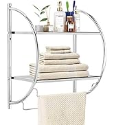 Tangkula Wall Mount 2 Tier Bathroom Shelf with Towel Bars, 18"W X 10"D X 22"H, Chrome Bathroom Sh...