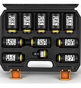 1/2'' Drive Deep Impact Socket Set: 11-Piece Metric Wheel Axle Nut Wrench Large Jumbo 27mm 29mm 3...