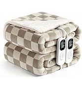 IUUI Heated Blanket Electric King Checkered- 90x100 Inches Soft Flannel Heating Blanket,Fast Heat...