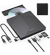 ORIGBELIE External CD DVD Drive, Ultra Slim CD Burner USB 3.0 with 4 USB Ports and 2 TF/SD Card S...