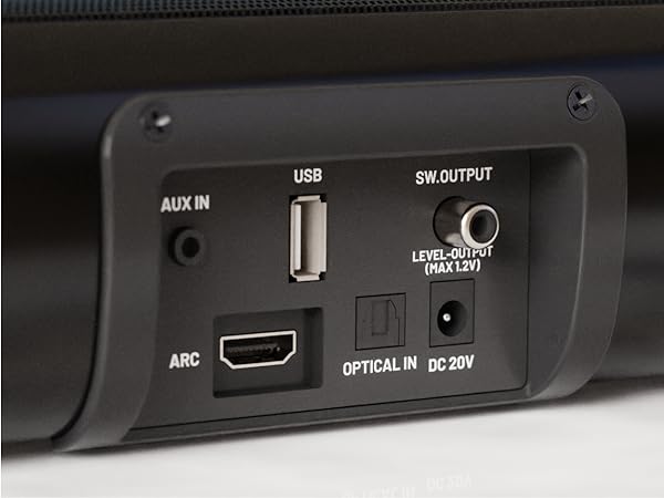 The Naga 60 TV Soundbar comes equipped with versatile ports and connections for easy compatibility