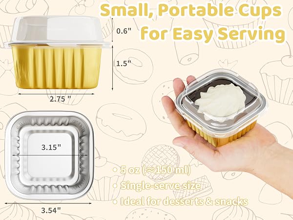 5oz Mini Cake Pans with Lids Baking Cups Aluminum Foil Pans Tins Individual Dessert Cups Containers