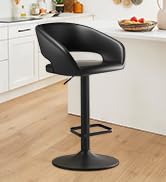 Adjustable Swivel Bar Stool with Arms, Hollow Back &amp; Footrest, Modern PU Leather Counter Height S...