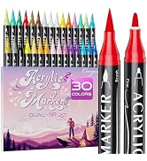 30 Colors Dual Tip Acrylic Paint Markers,Fine Tip and Brush Tip Permanent Acrylic Paint Pens For ...