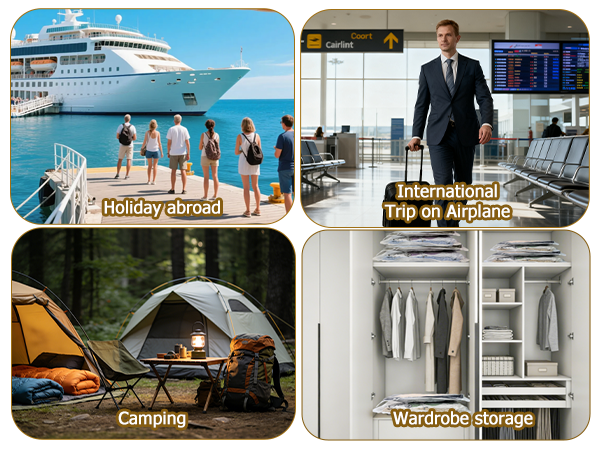 Vacuum storage bags for travel and home: cruise, airplane trips, camping, and wardrobe storage.
