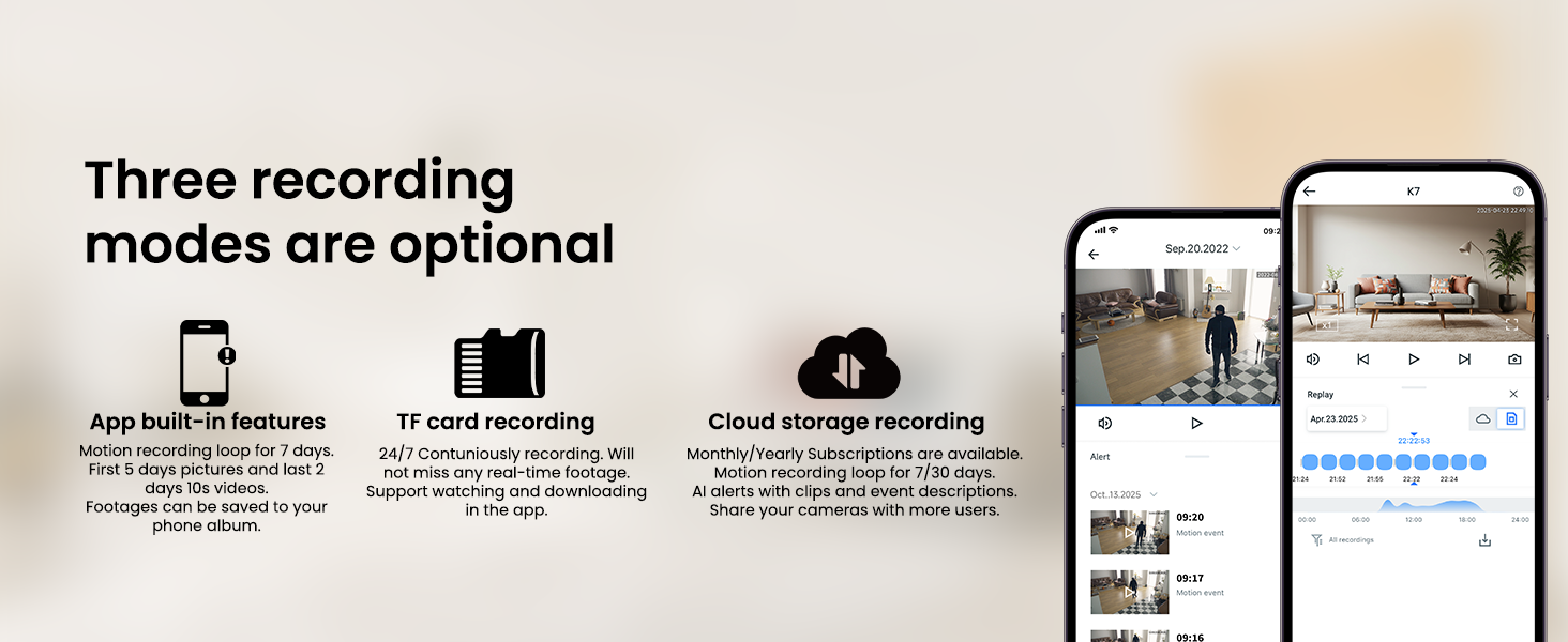 Three recording modes are optional