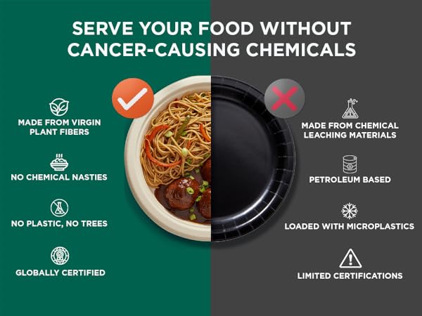 Disposable Paper Bowls Plates Food Safe Leak Free Heavy Duty for Hot &amp;amp; Cold Food Microwave Safe