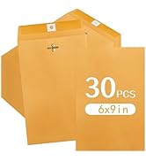 Bazyrock 30 Pcs 6 x 9Inch Manilla Envelopes,Kraft Envelopes with Clasp Closure and Gummed Seal fo...