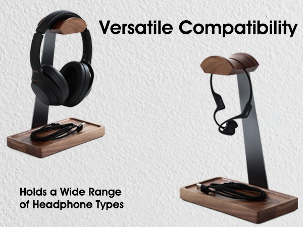  NIRVASH Walnut Headphone Stand for Desk, Wood Headset Stand, M