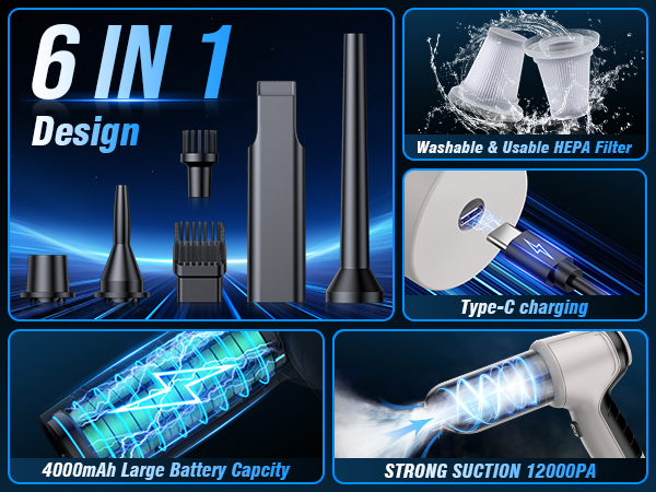 Car Vacuum Cleaner,Cordless 120W/15000PA Powerful Sutions Multi Functional Handheld Vacuum