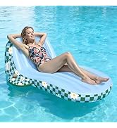 JOSEN Pool Floats Adult Heavy Duty, Inflatable Pool Lounger Float with Cup Holder and Caddy, Extr...