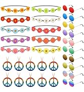 NEBURORA 30Pcs Hippie Accessories 60s 70s Hippie Costume Accessories Set Daisy Headband Peace Sig...