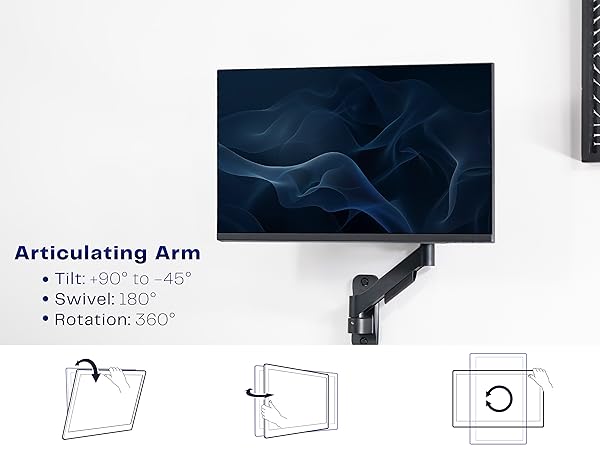 Monitor floating on wall above desk setup