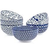 Selamica Ceramic Cereal Bowls Set of 6, 24 Oz Deep Soup Bowls for Kitchen, 5.9 Inch Porcelain Des...